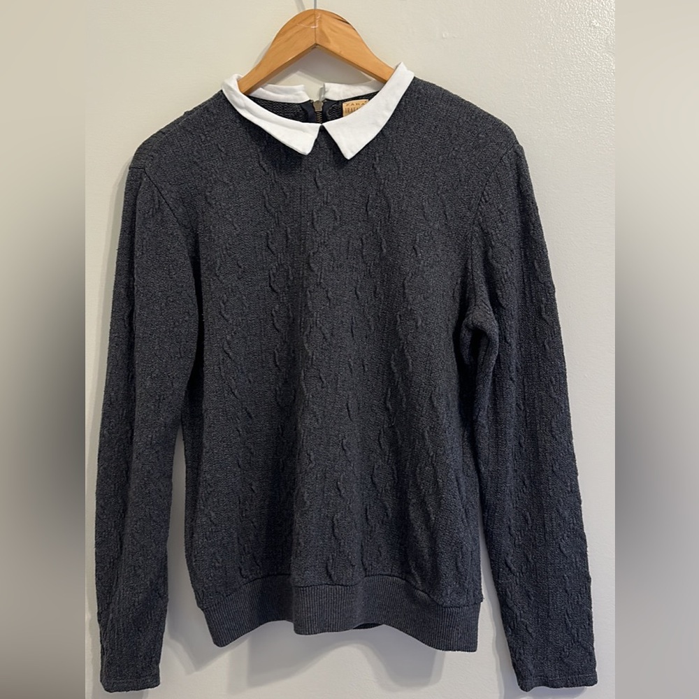 ZARA TRAFULUC gray knit sweater with white collar & zipper back